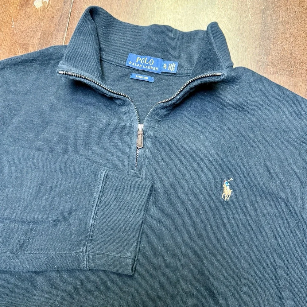 Polo Ralph Lauren Sweater Mens XL Black 1/4 Zip Pullover Estate‎ Rib Flesh Pony